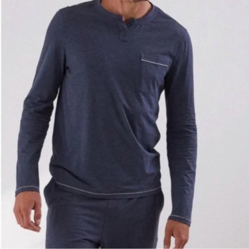 LUNYA LAHGO Restore Long Sleeve Henley Charcoal Pocket Lounge Sleep Small NEW